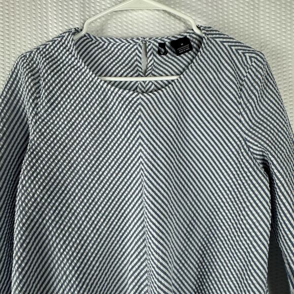 New Directions Womens Blue White Striped Tie-Front 3/4 Sleeve Blouse Medium - Picture 2 of 9